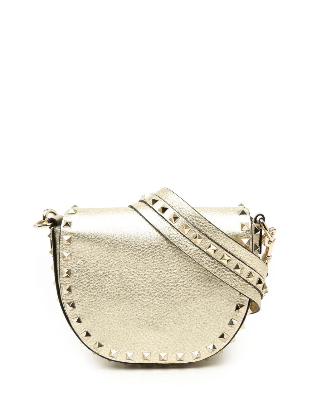 Valentino Garavani Pre-Owned 2018-2026 Metallic Grained Calfskin Rockstud Saddle crossbody bag - Oro