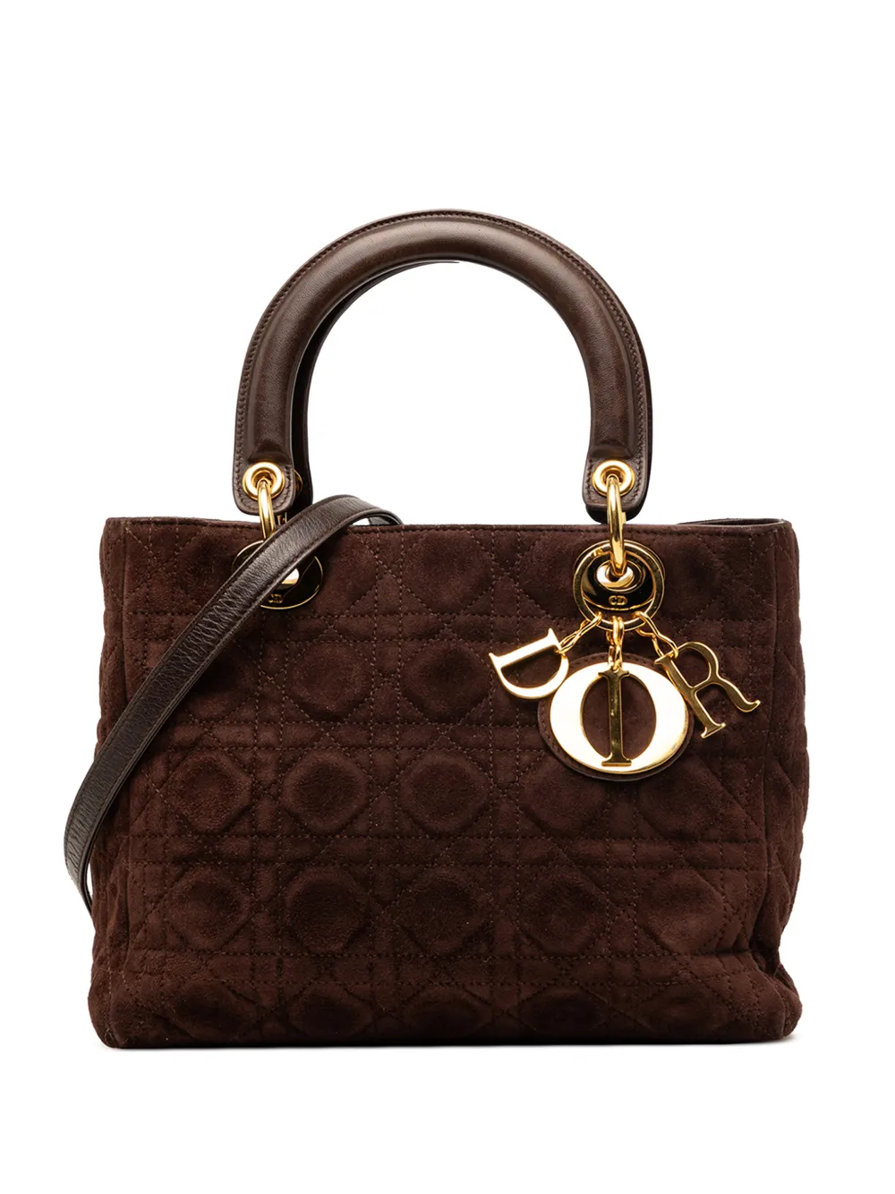 Christian Dior Pre-Owned 1990-2010 Medium Suede Cannage Lady Dior satchel - Brown