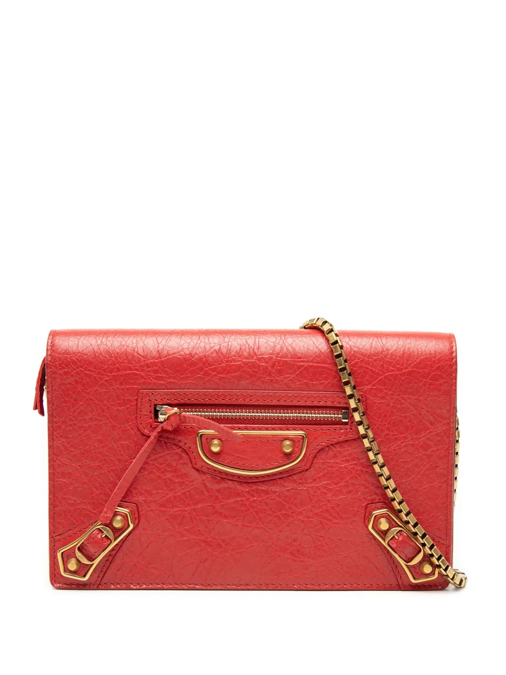 Balenciaga Pre-Owned 2010-2026 Chevre Motocross Metallic Edge Wallet on Chain crossbody bag - Rosso