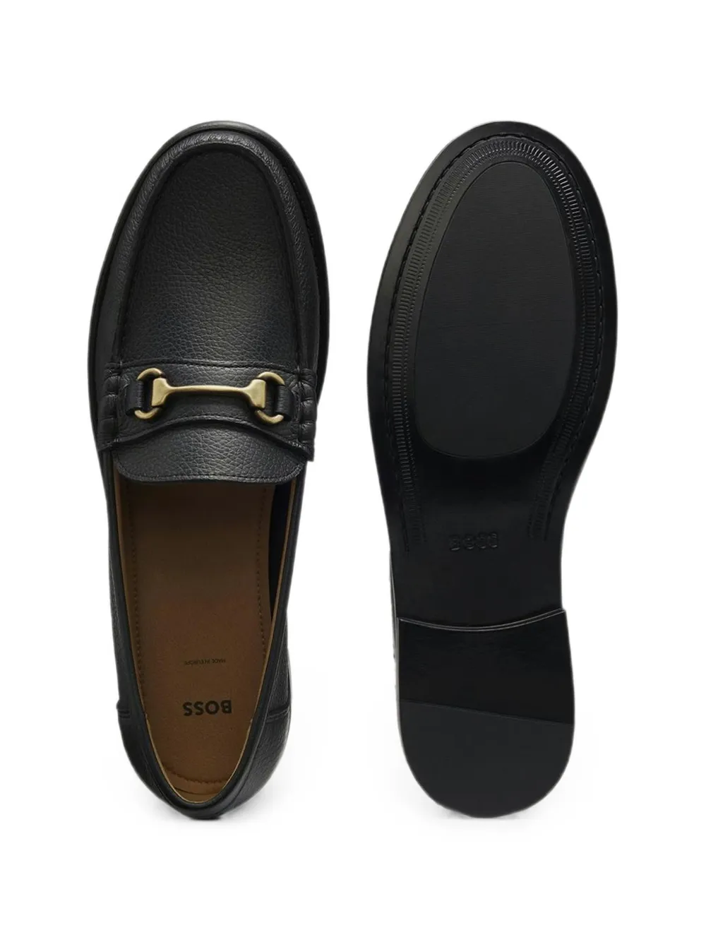 BOSS bit-detail grained-leather boat shoes Zwart