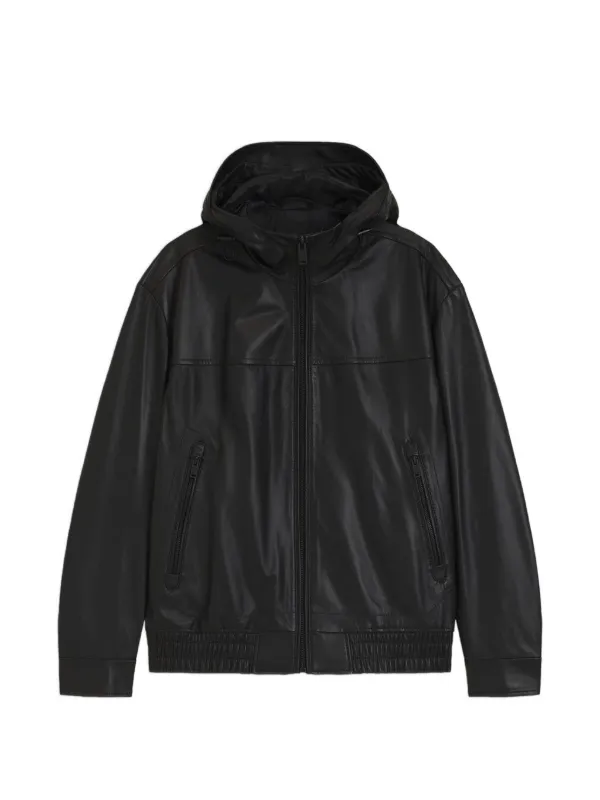 BOSS フーデッド レザージャケット | ブラック | FARFETCH JP
