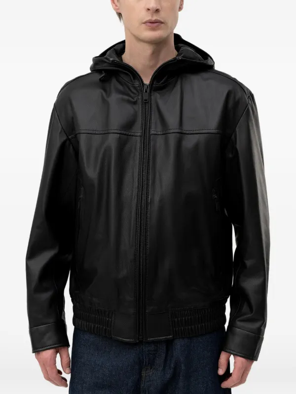 BOSS レザージャケット BOSS フーデッド レザージャケット | ブラック | FARFETCH JP