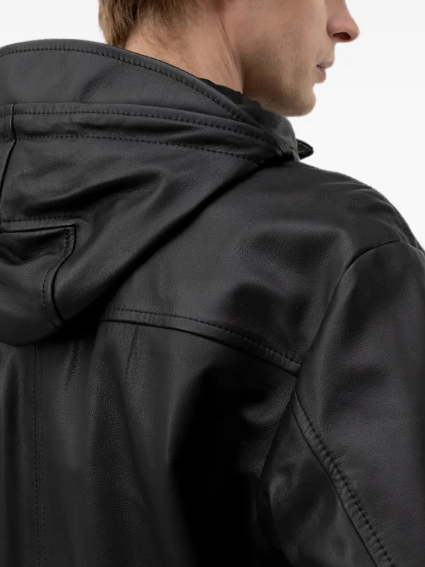 BOSS フーデッド レザージャケット | ブラック | FARFETCH JP
