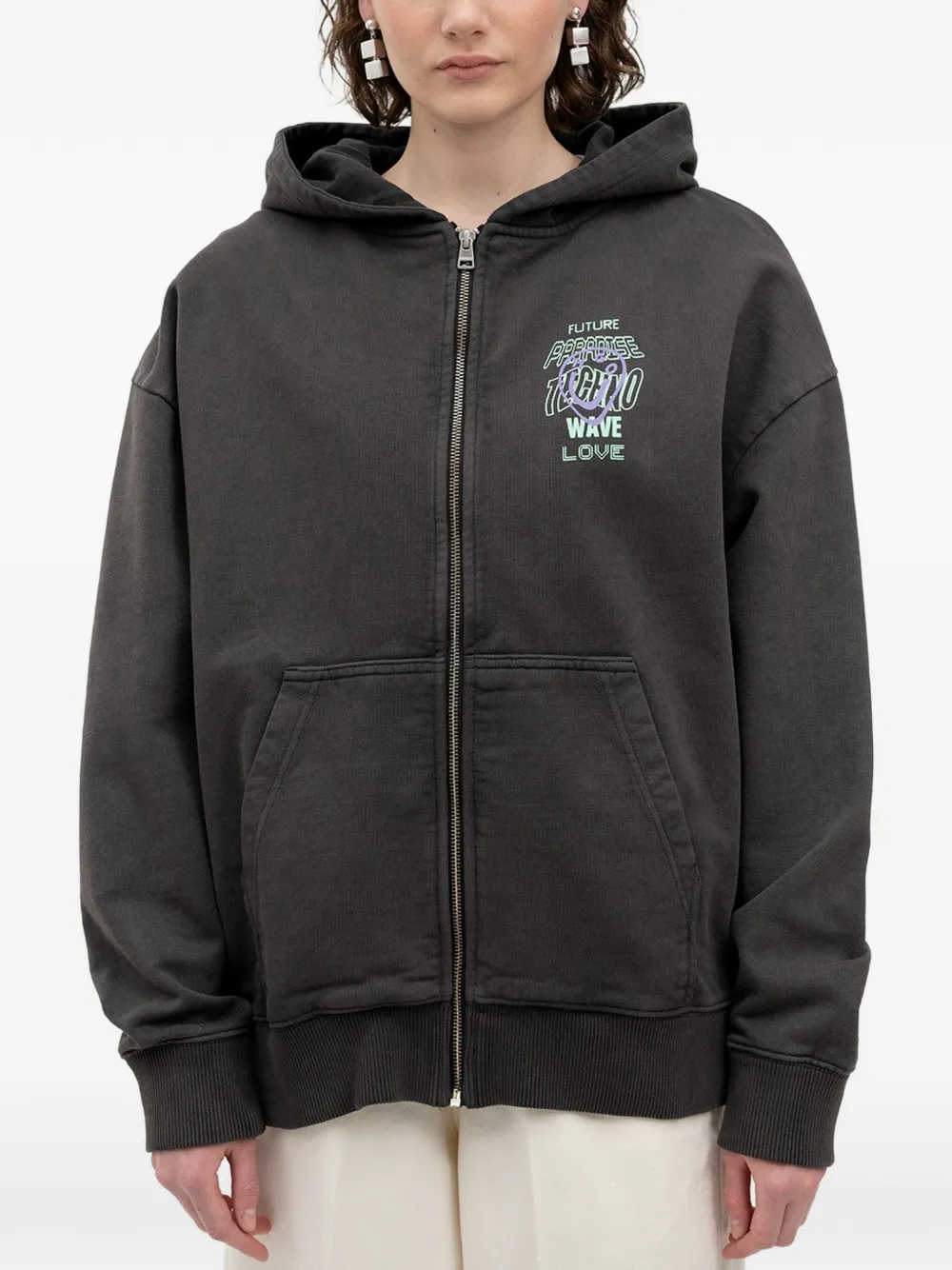 HUGO graphic-print zip-up hoodie - Grau