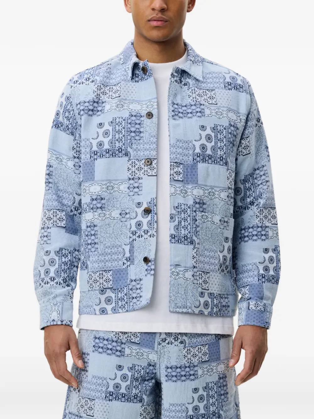 Les Deux Patchwork jack met paisley-print Blauw