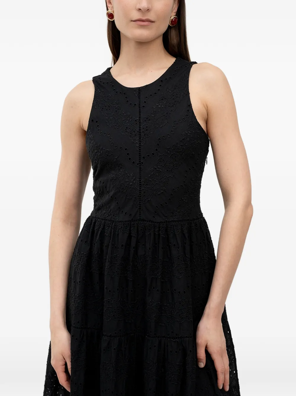 BOSS broderie-anglaise tiered maxi dress - Nero