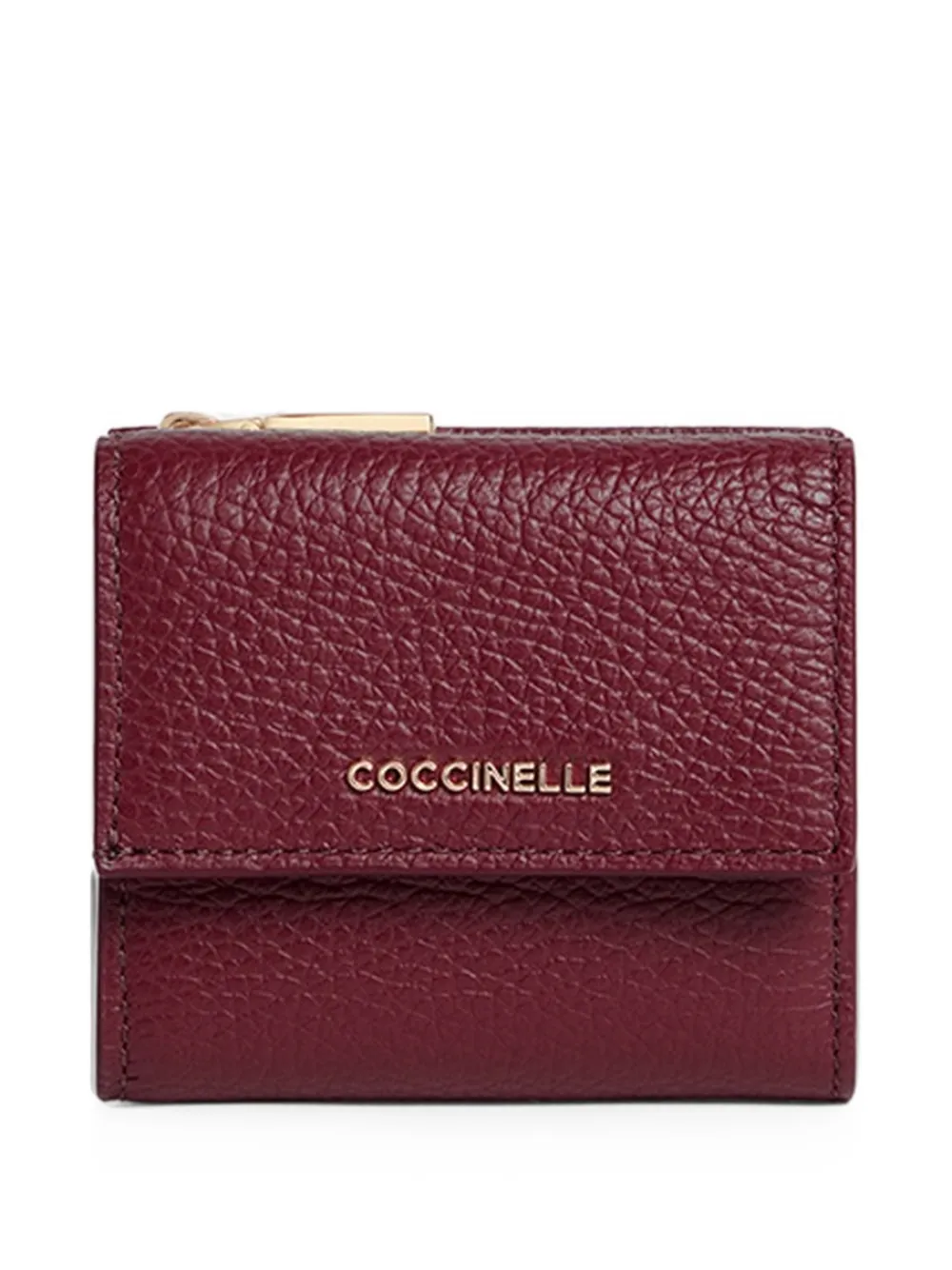 Coccinelle Small Metallic Grained-leather Wallet In Red