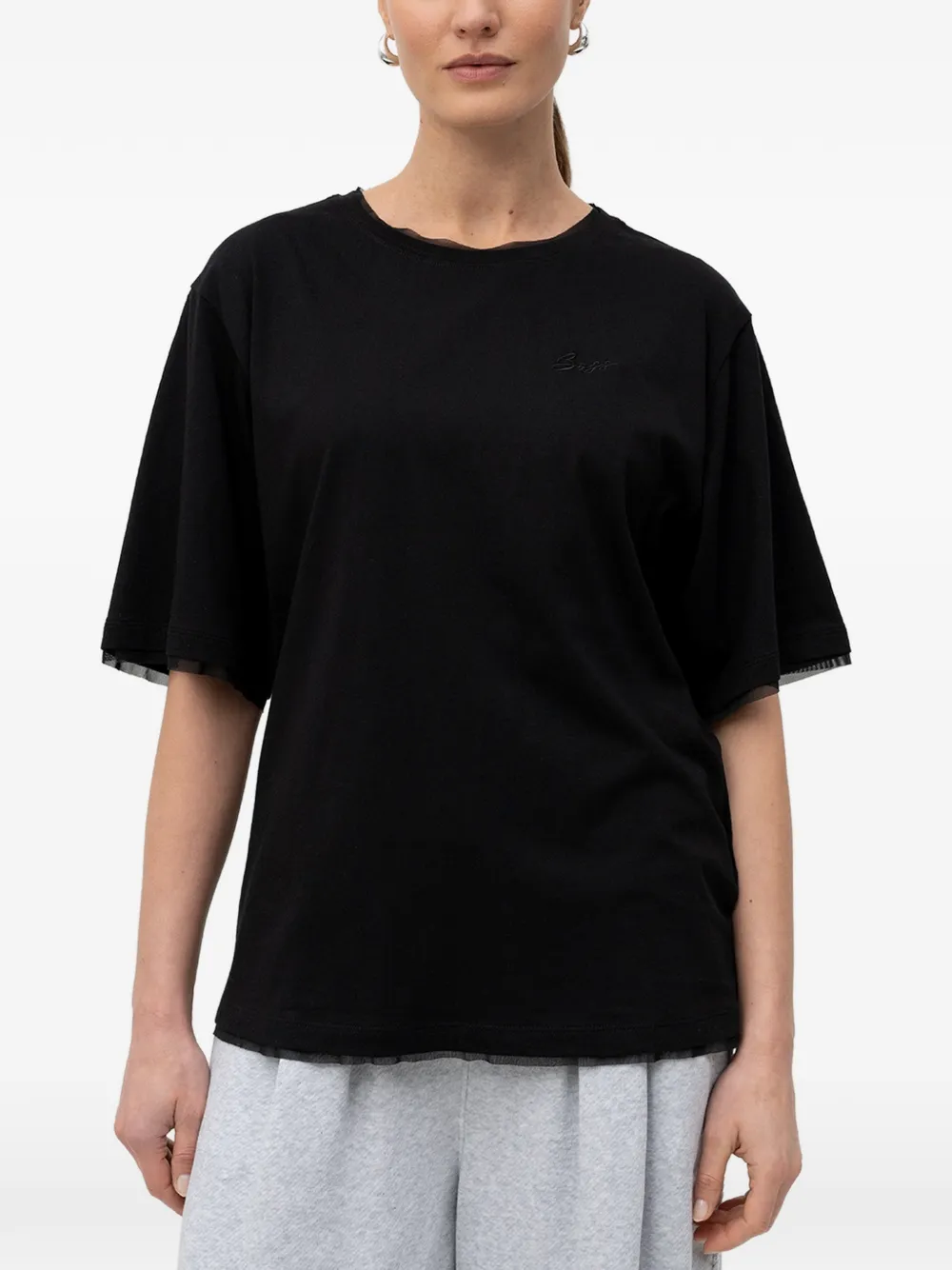 BOSS tulle-trim logo-plaque T-shirt - Schwarz