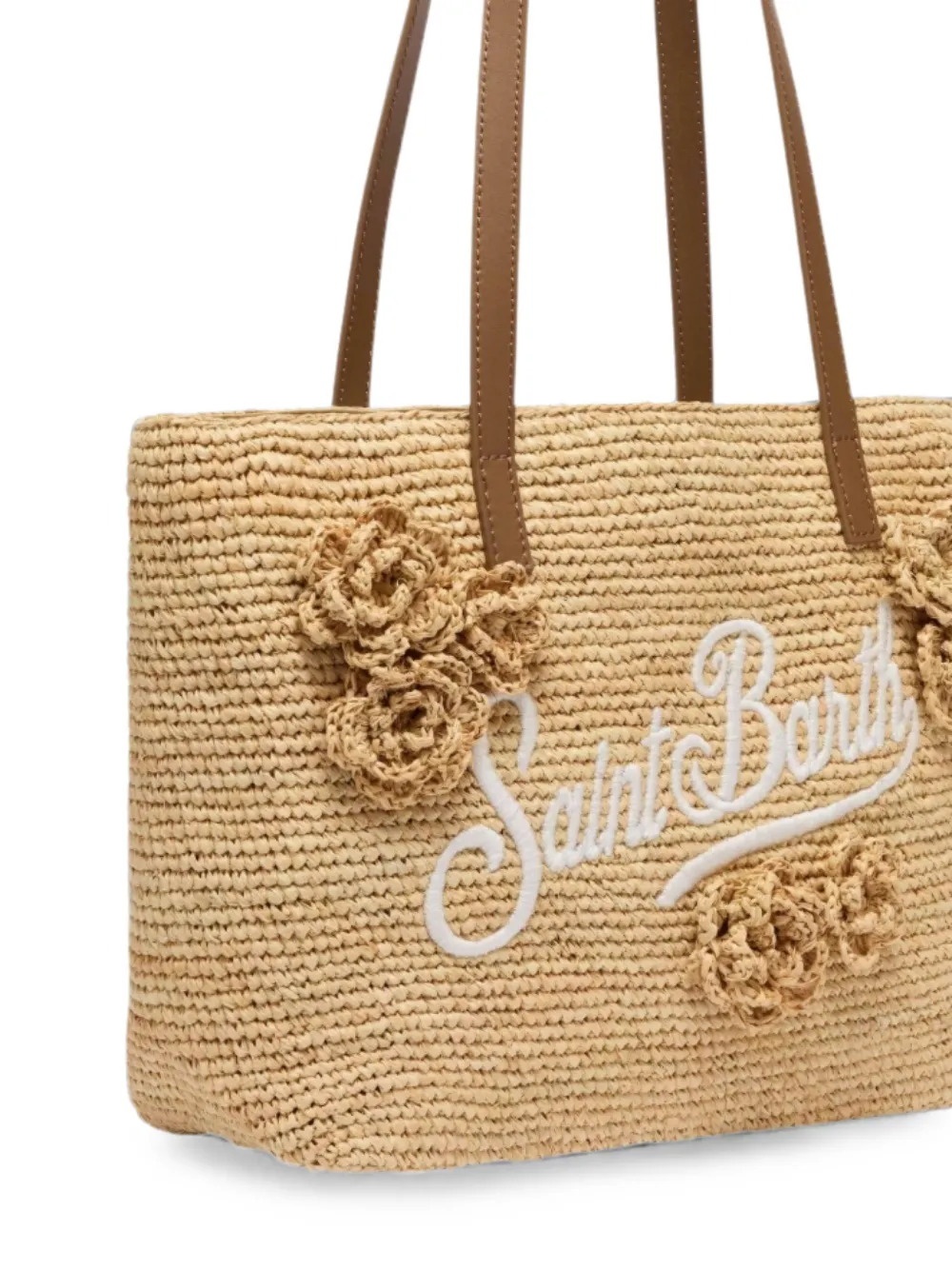 MC2 Saint Barth Raffia City schoudertas met bloemapplicatie Beige