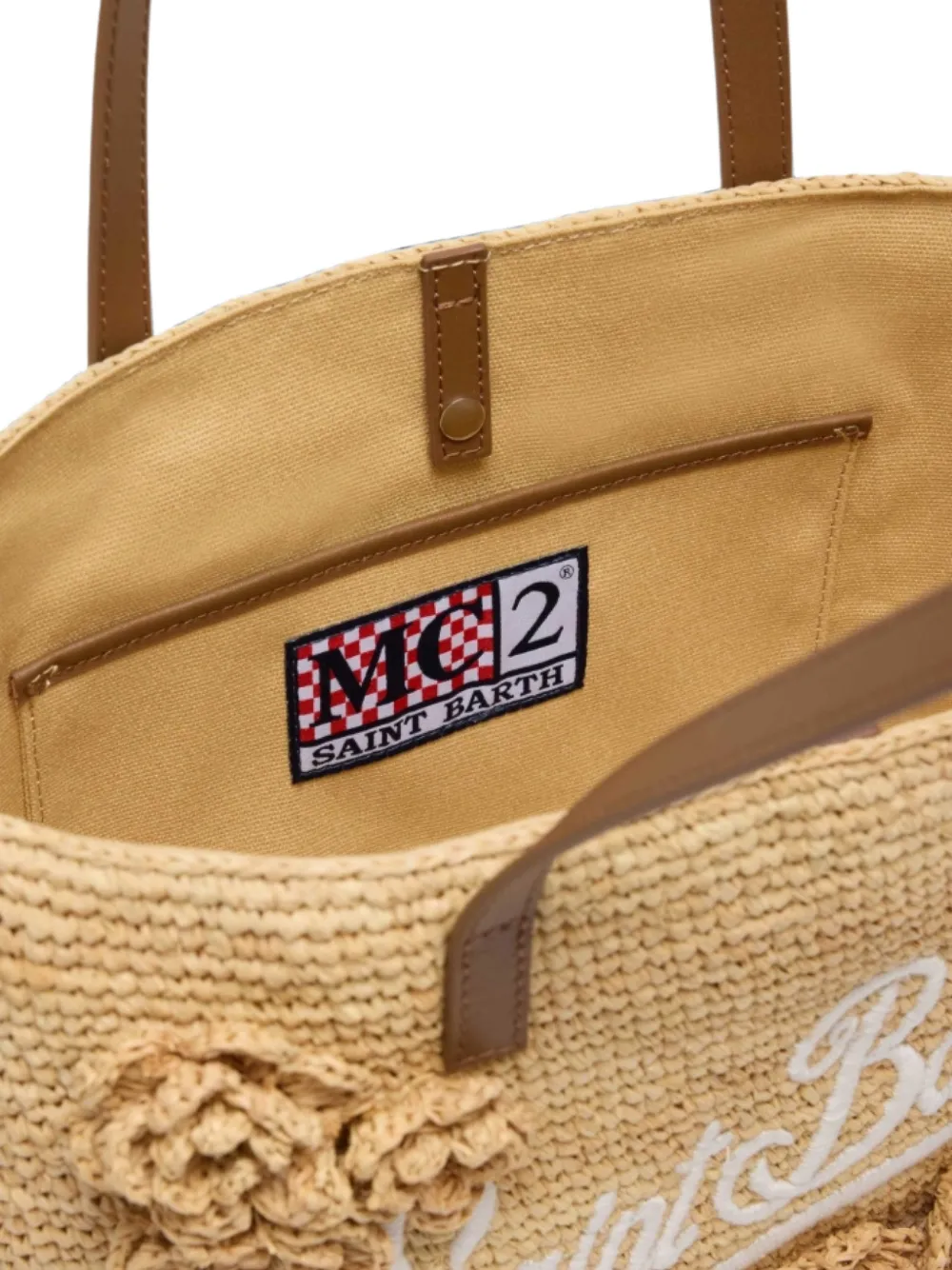 MC2 Saint Barth Raffia City schoudertas met bloemapplicatie Beige