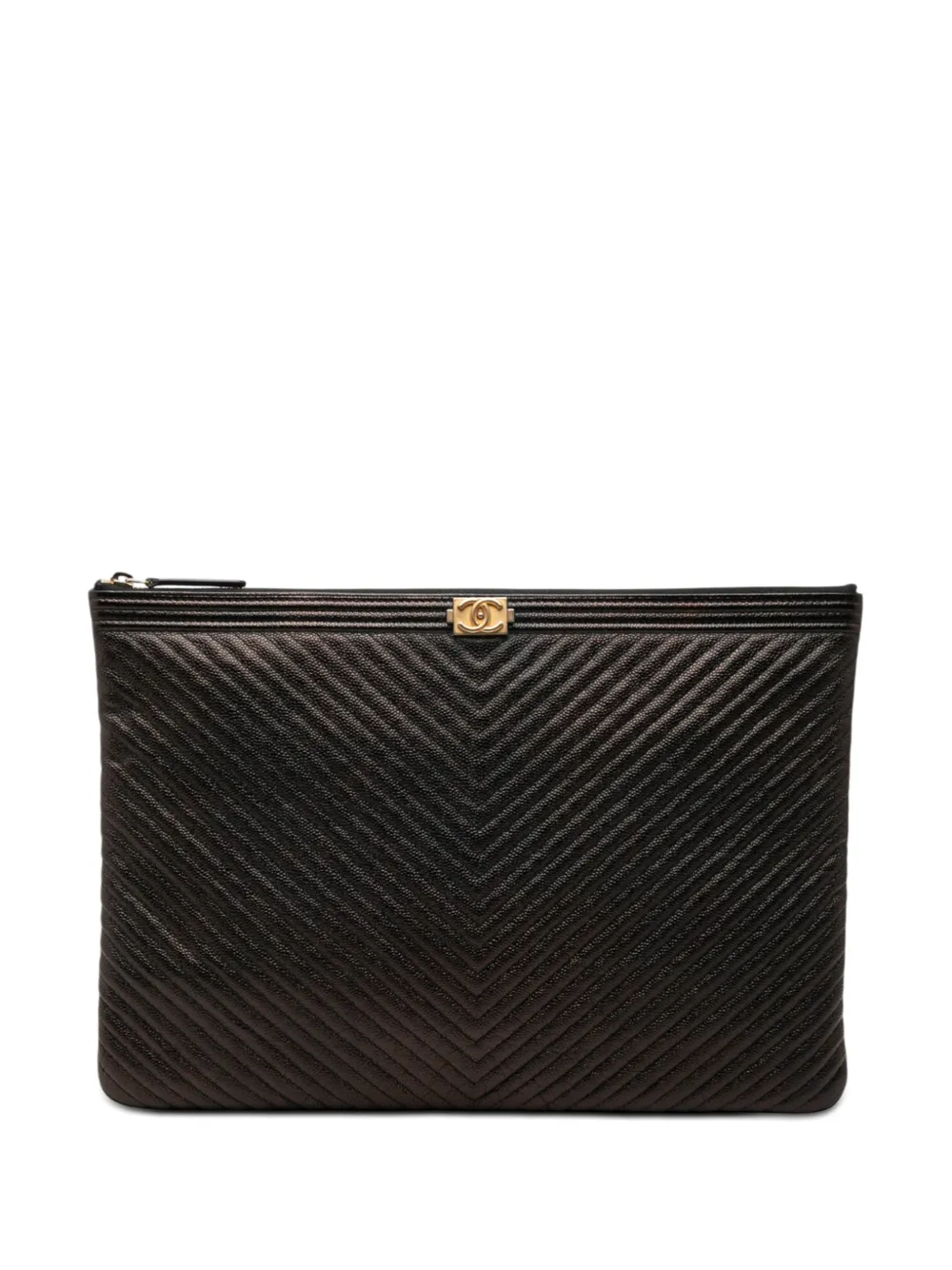 CHANEL Pre-Owned 2018 Large Chevron Iridescent Caviar Boy O Case clutch bag - Black