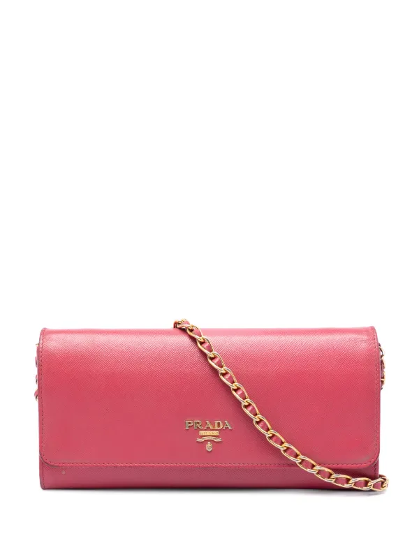 Prada Pre-owned 2013-2026 Saffiano Wallet on Chain Crossbody Bag in Pink