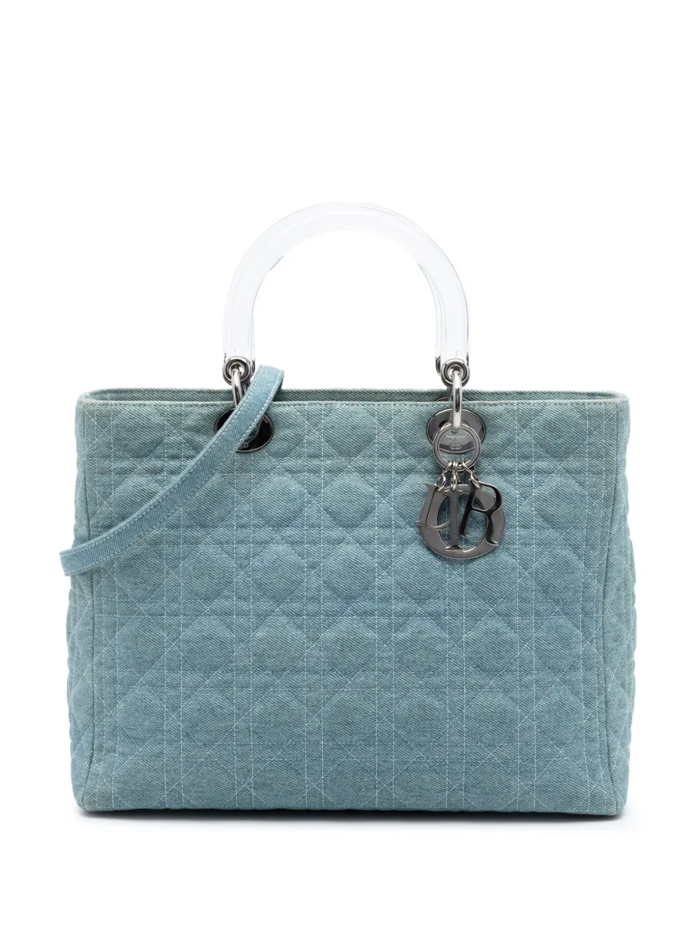 Christian Dior Pre-Owned 1999 Large Denim Cannage Acrylic Handles Lady Dior satchel - Blu