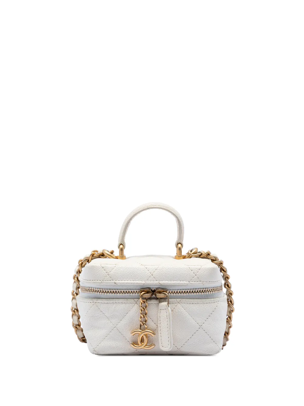 CHANEL Pre-Owned 2021 Mini Caviar Chain Zip Around Vanity Case satchel - Bianco