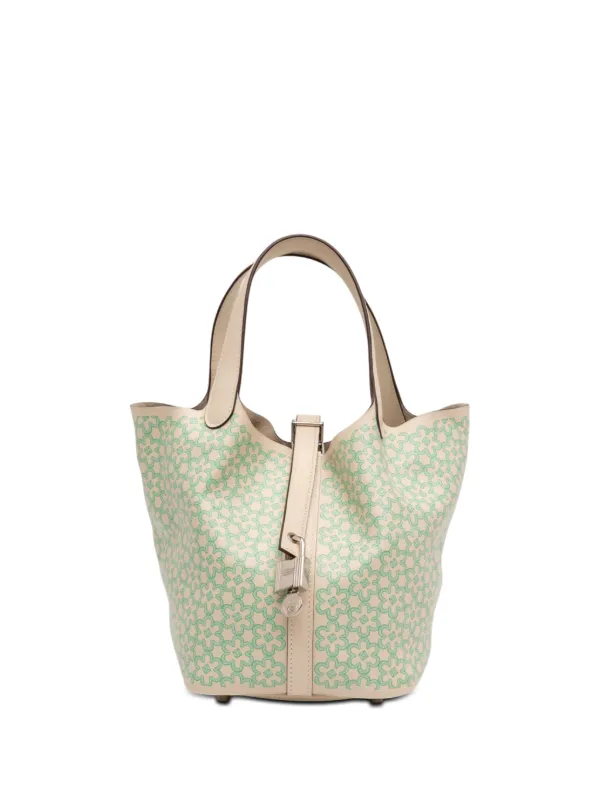 Hermès Pre-owned 2022 Swift Lucky Daisy Picotin Lock 18 Handbag in White