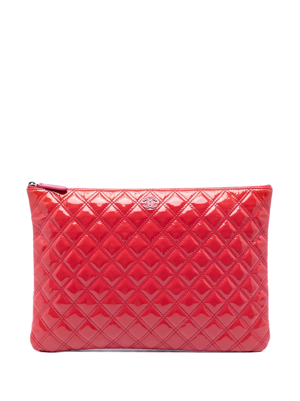 CHANEL Pre-Owned 2014-2015 Large Quilted Patent O Case clutch bag - Rosso