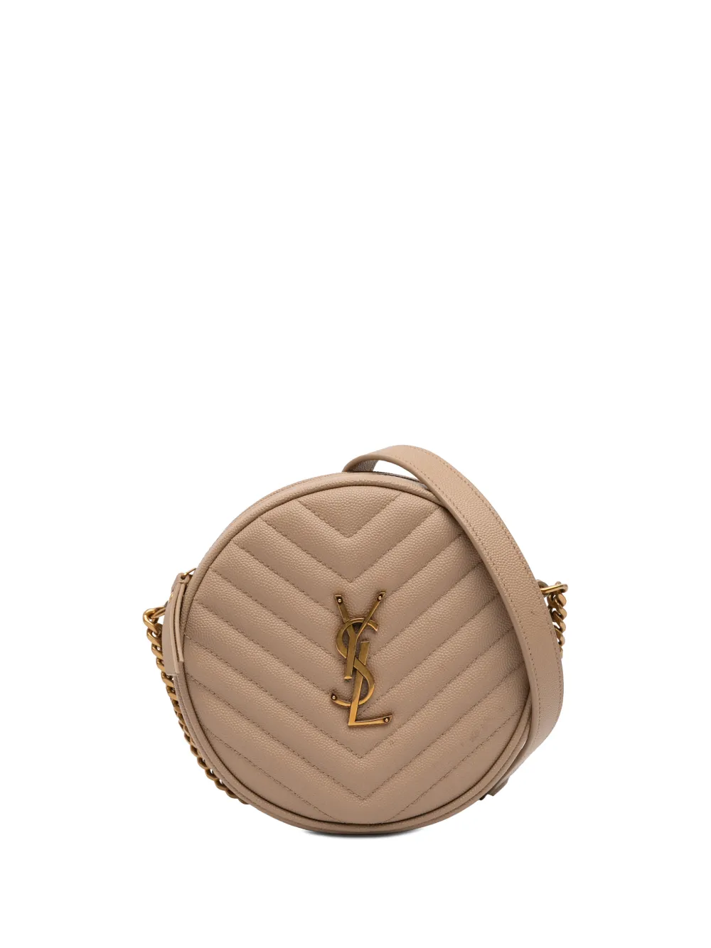 Saint Laurent Pre-Owned 2021 Grain De Poudre Chevron Round Vinyle Camera Bag crossbody bag - Toni neutri