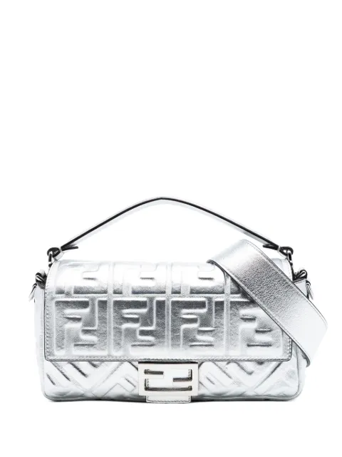 Fendi Pre-Owned 2010-2026 Medium Metallic Leather Embossed FF Baguette satchel