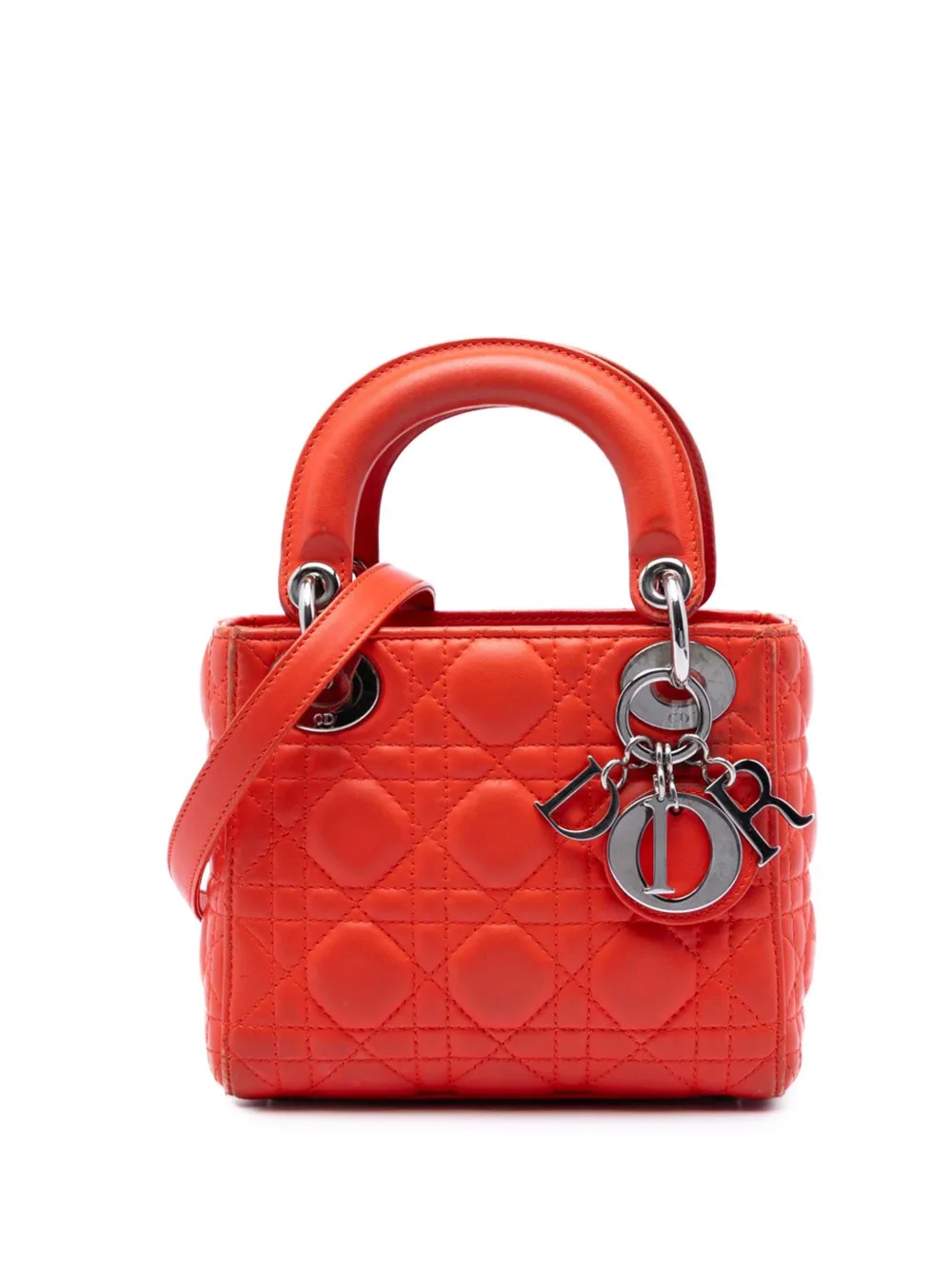 Christian Dior Pre-Owned 2013 Mini Lambskin Cannage Lady Dior satchel - Orange