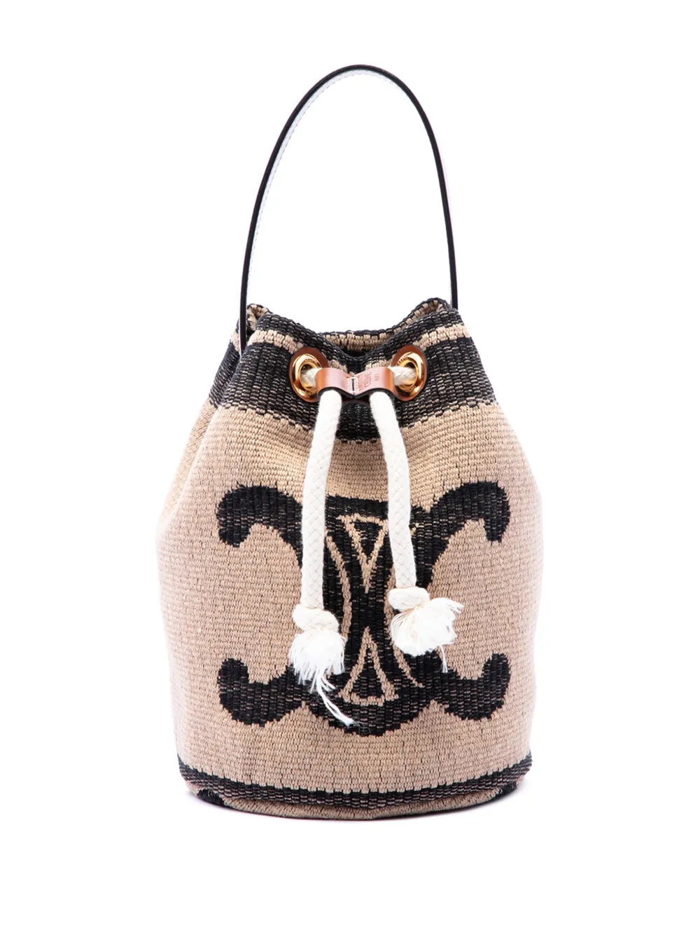 Celine Pre-Owned 2022 Small Triomphe Raffia Drawstring bucket bag - Brown