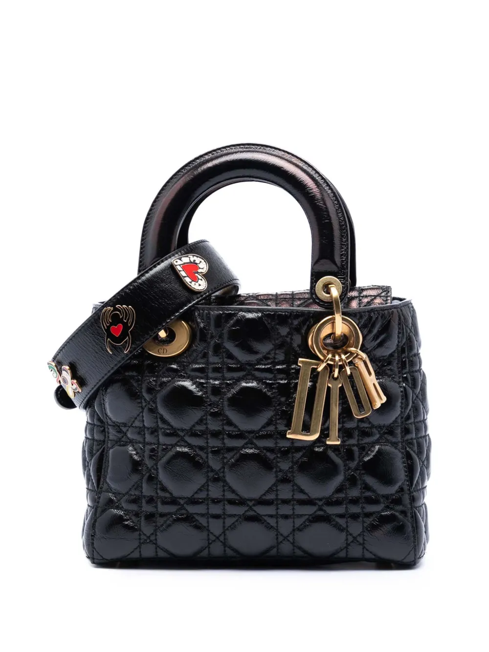 Christian Dior Pre-Owned 2017 Small Crinkled Patent Cannage My ABCDior Lady Dior satchel - Black