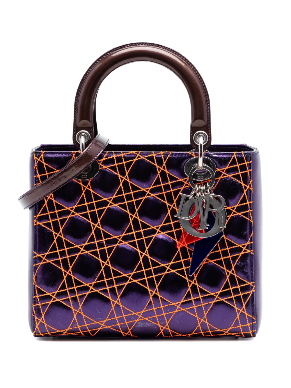 Christian Dior Pre-Owned 2011 Anselm Reyle Medium Metallic Lambskin Cannage Lady Dior satchel - Purple