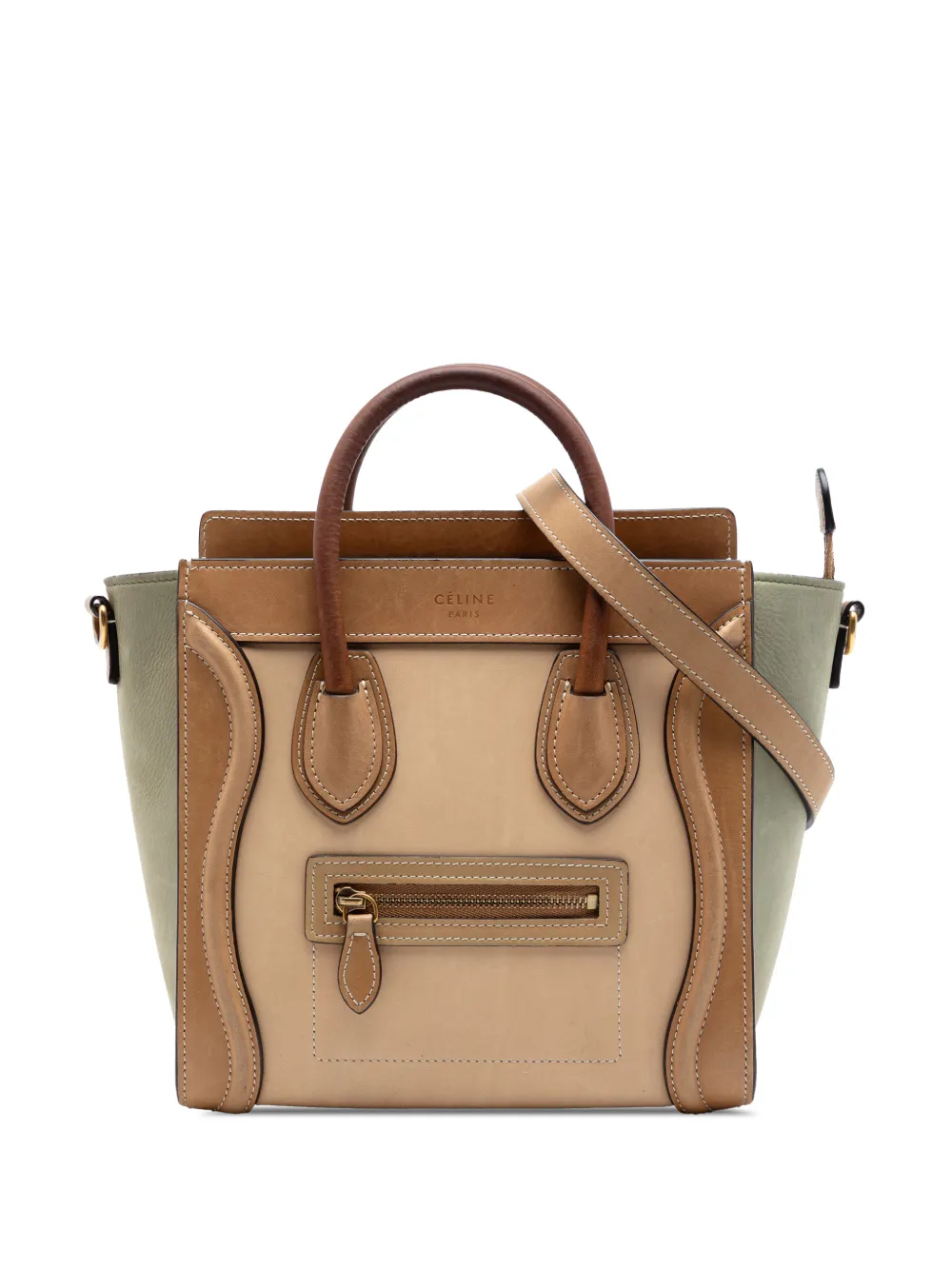 Celine Pre-Owned 2016 Nano Tricolor Leather Luggage Tote satchel - Brown