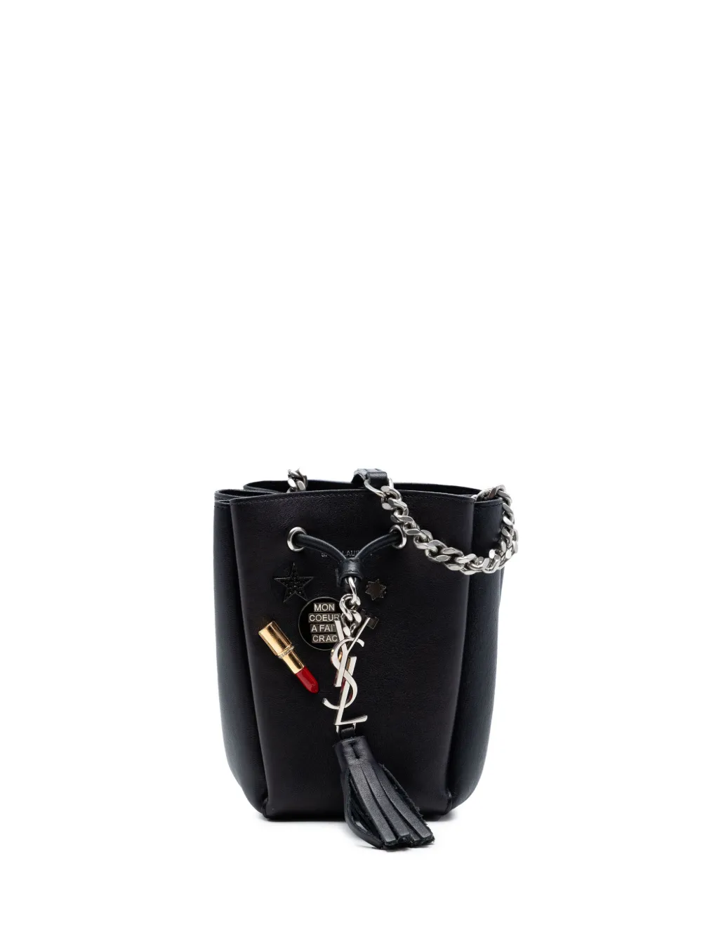 Saint Laurent Pre-Owned 2015 Mini Leather Monogram Embellished Bourse bucket bag - Nero