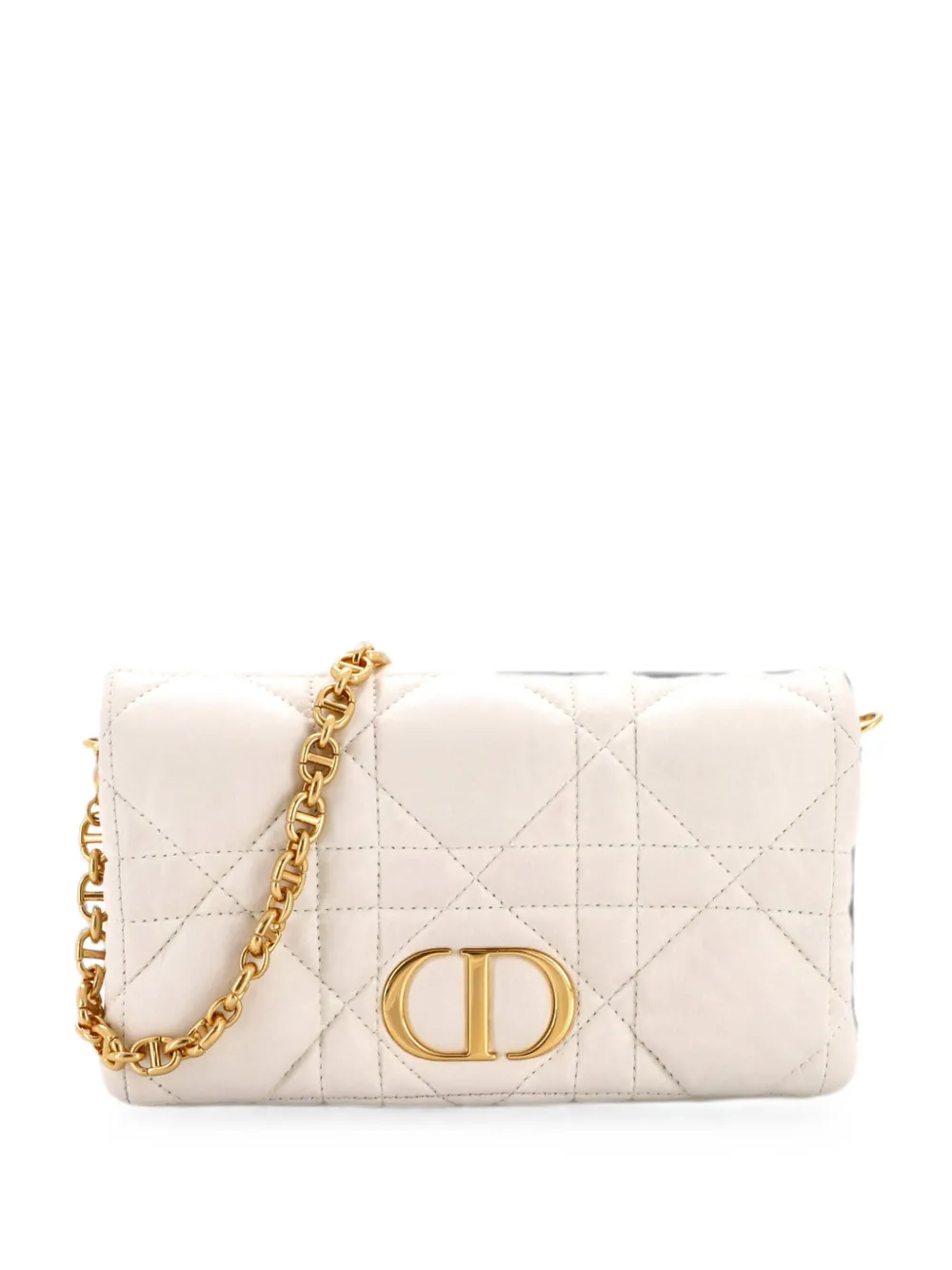 Christian Dior Pre-Owned Caro Flap Pouch with Chain Macrocannage Quilt Calfskin Mini crossbody bag - White