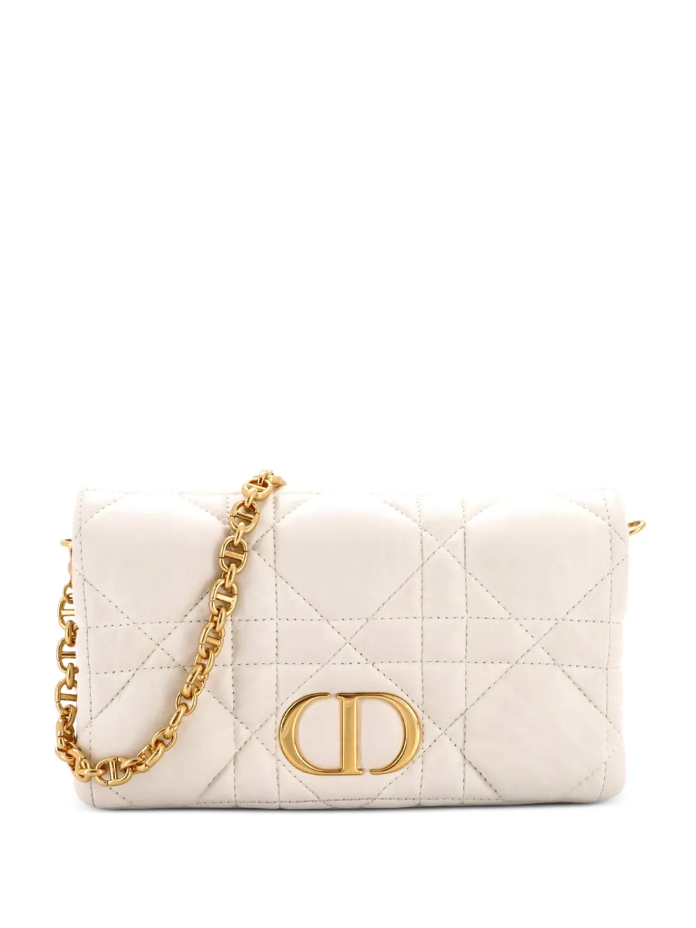 Christian Dior Pre-Owned Caro Flap Pouch with Chain Macrocannage Quilt Calfskin Mini crossbody bag - White