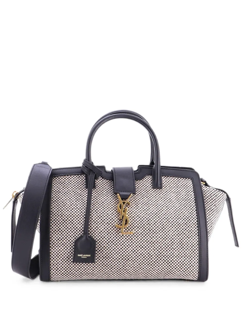 Saint Laurent Pre-Owned Borsa tote Monogram Cabas Downtown Baby in tweed e pelle - Nero