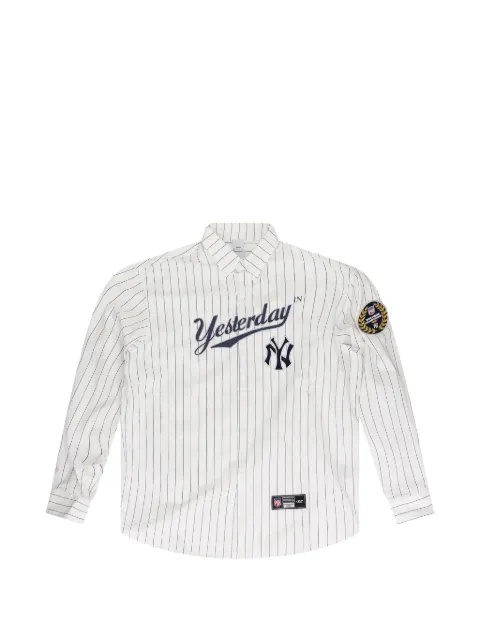 PROTOCOL INDEX pinstripe-print embroidered-patch shirt