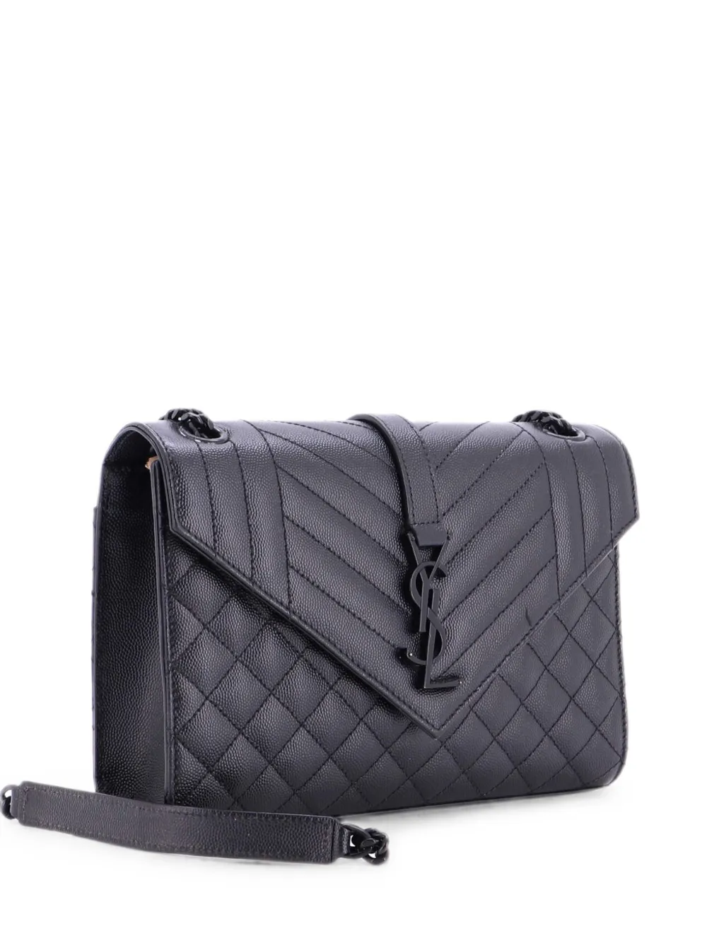 Saint Laurent Pre-Owned Borsa a spalla Classic Monogram Envelope media in pelle matelassé con motivo chevron - Nero
