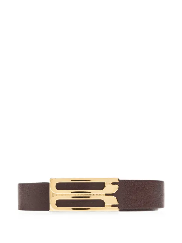 Victoria Beckham Dorian Monogram-buckle Leather Belt in Brown