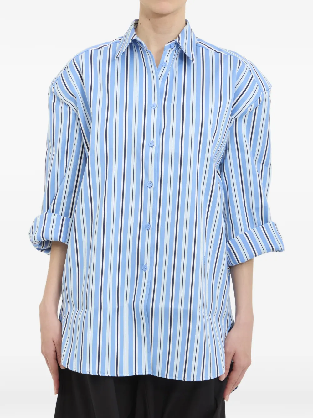 The Frankie Shop padded-shoulder striped shirt - Blu
