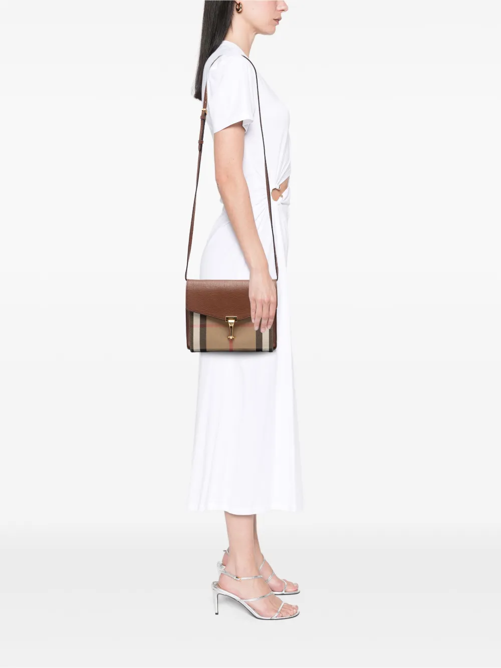  Burberry Pre-owned 2000-2017 Small Leather And House Check Canvas Derby Macken Crossbody Bag - Marron 