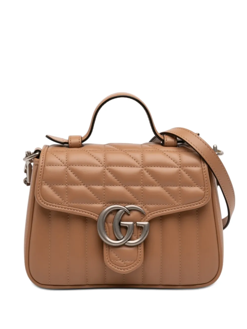 Gucci Pre-Owned 2016-2026 Mini GG Marmont Matelasse Calfskin Aria Top Handle Bag satchel - Marrone