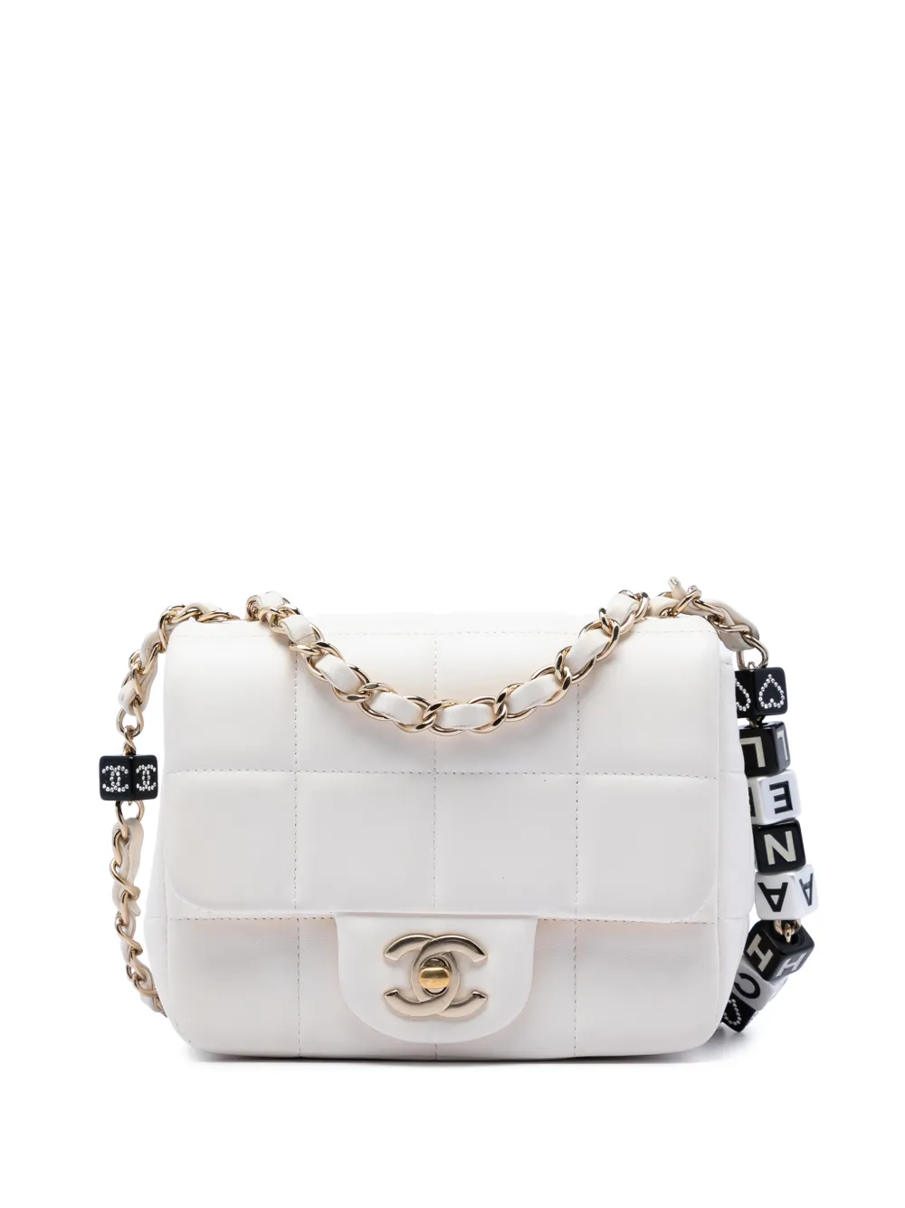 CHANEL Pre-Owned 2021-2026 Mini Quilted Lambskin Resin Crystal Square Monacoco Flap crossbody bag - Bianco