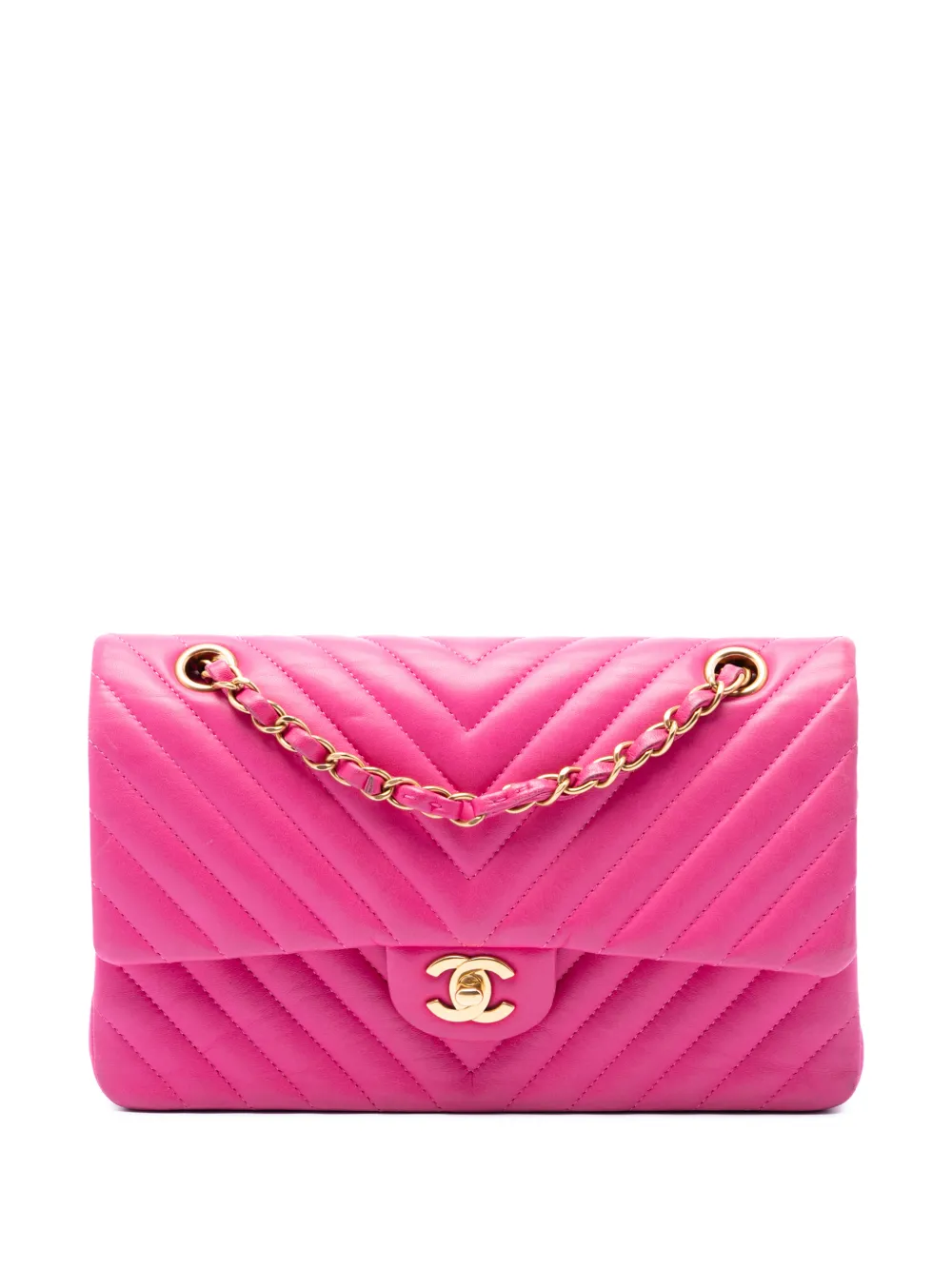 CHANEL Pre-Owned 2015-2016 Medium Classic Chevron Lambskin Double Flap shoulder bag - Rosa