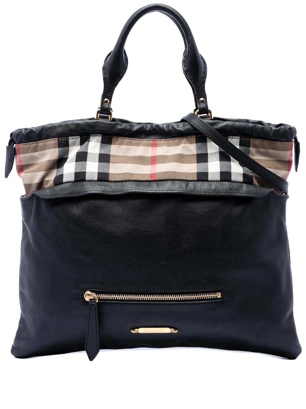 Burberry Pre-Owned 2000-2017 House Check Trimmed Leather Big Crush Convertible Tote satchel - Black