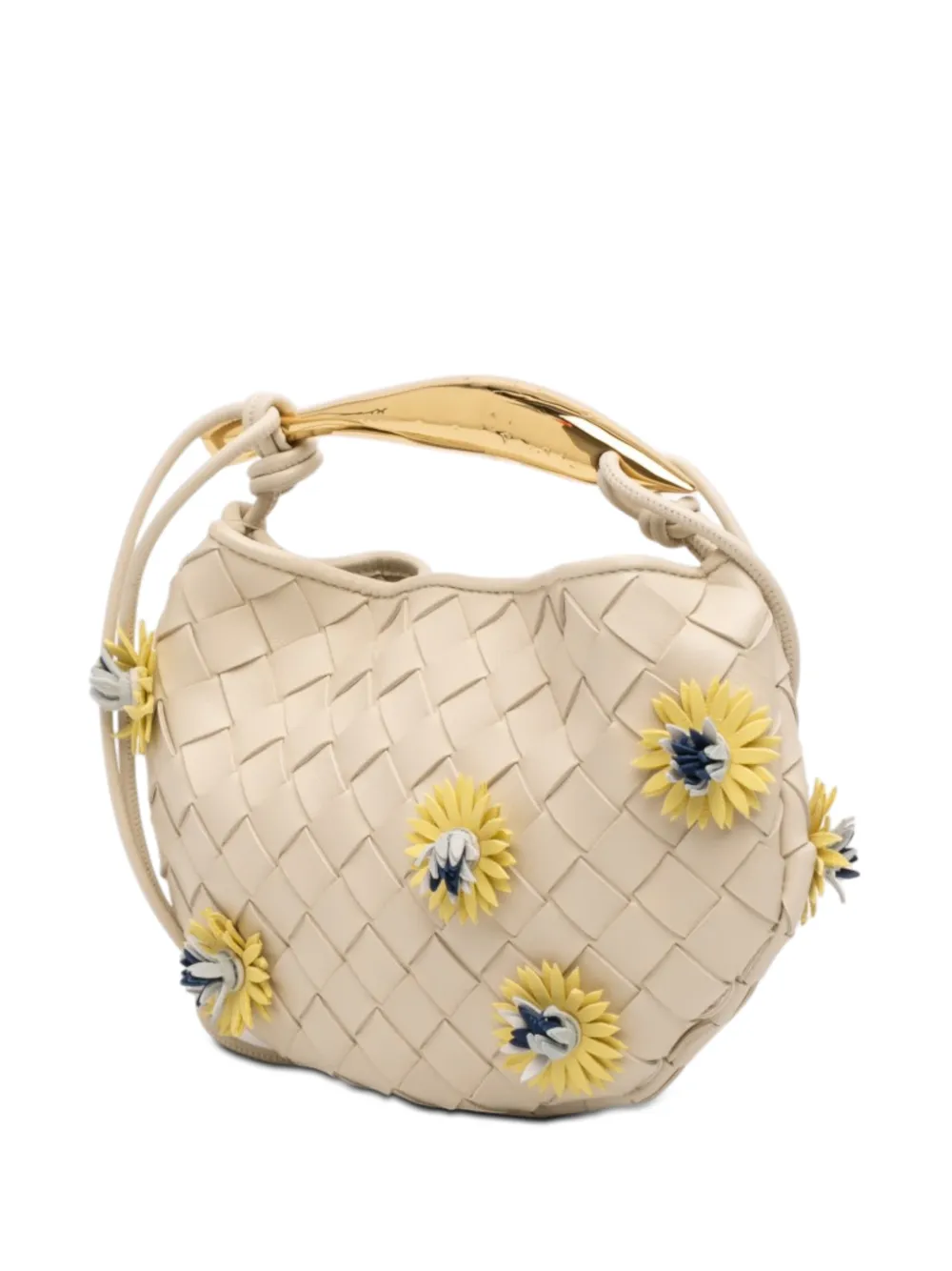  Bottega Veneta Pre-owned Bolso Satchel Floral Sardine Baby De Piel De Borrego Con Diseño Intrecciato 2021-2026 - Blanco 