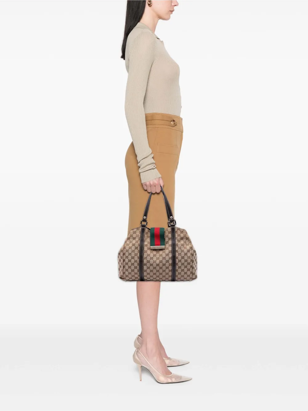  Gucci Pre-owned 2016-2026 Gg Canvas Web New Ladies Tote Bag - Tons Neutres 