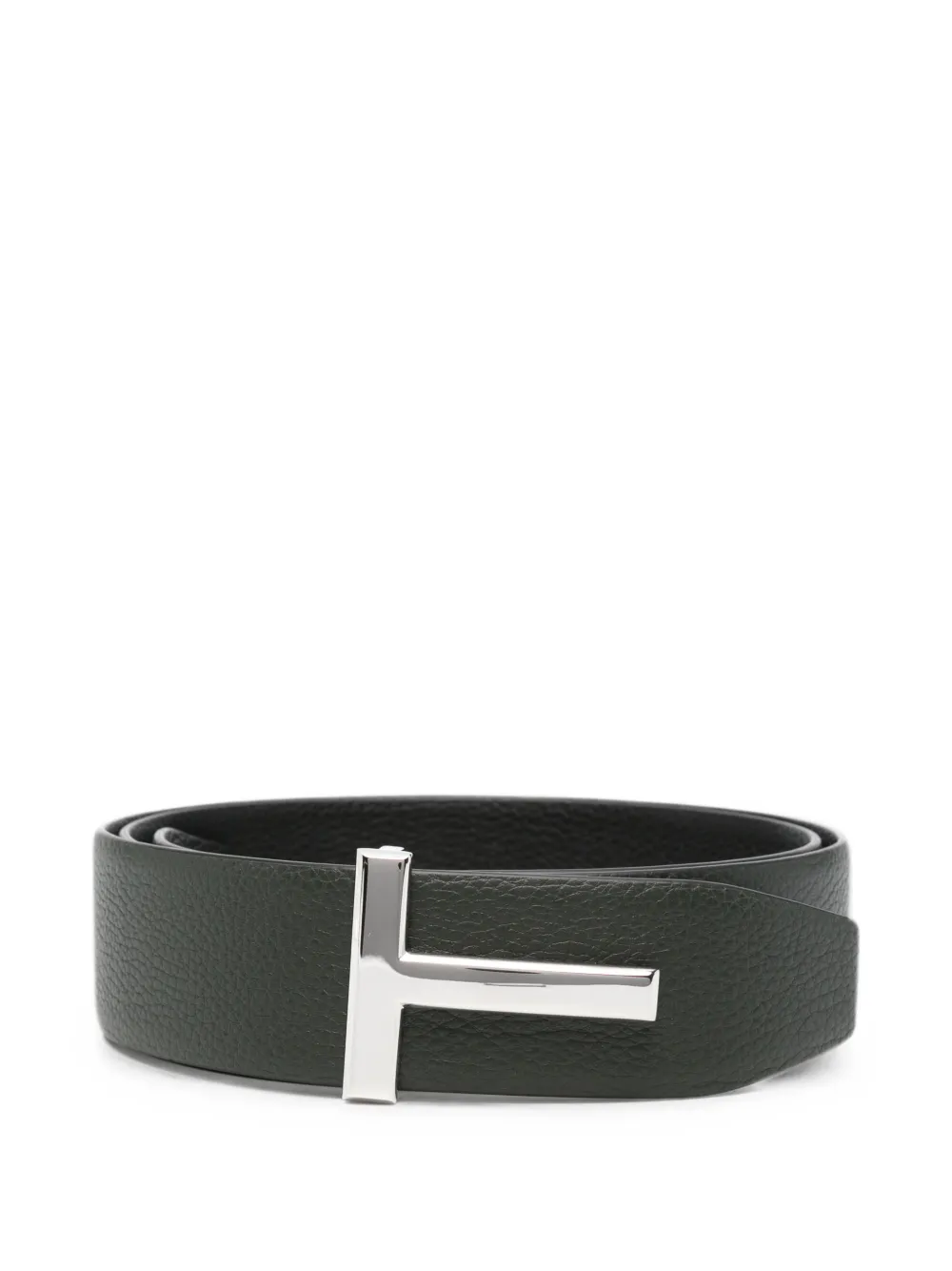TOM FORD T-buckle grained leather belt - Verde