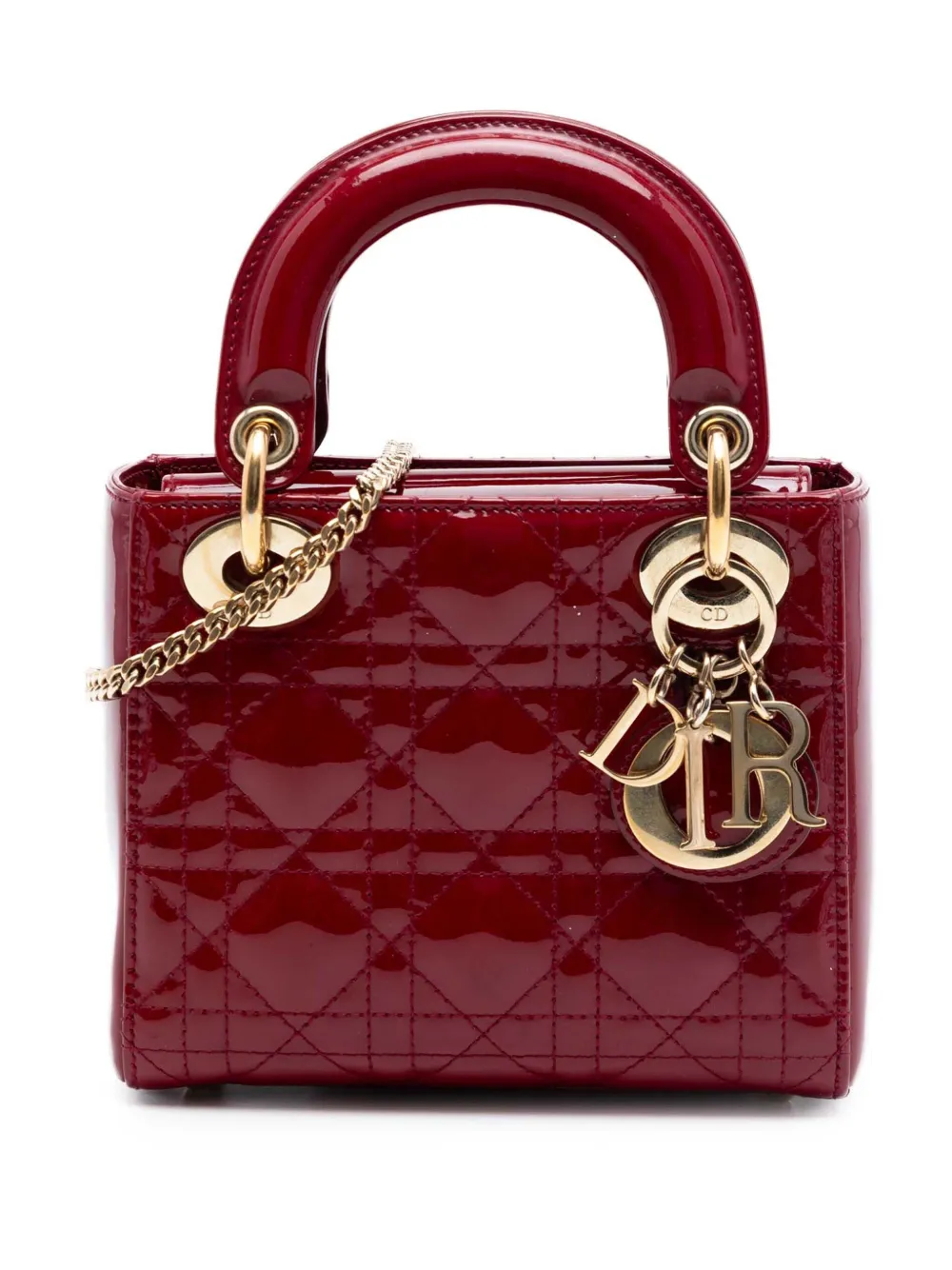 Christian Dior Pre-Owned 2018 Mini Patent Cannage Lady Dior satchel - Red