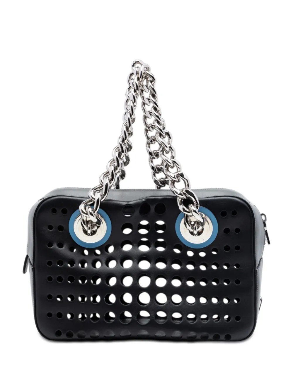 Prada Pre-Owned 2021-2026 Perforated Leather City Fori Chain handbag - Nero