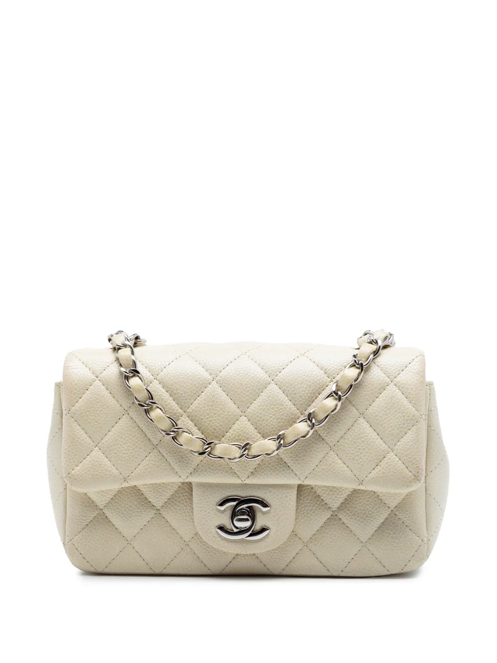 CHANEL Pre-Owned 2014-2015 Mini Rectangular Classic Caviar Single Flap crossbody bag - Bianco