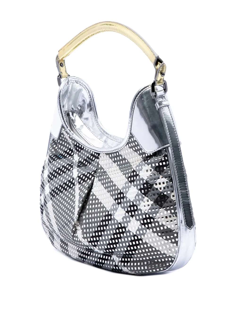  Burberry Pre-owned Bolso Hobo Brooklyn Metalizado De Charol Y Nylon Con Motivo Beat Check 2000-2017 - Gris 
