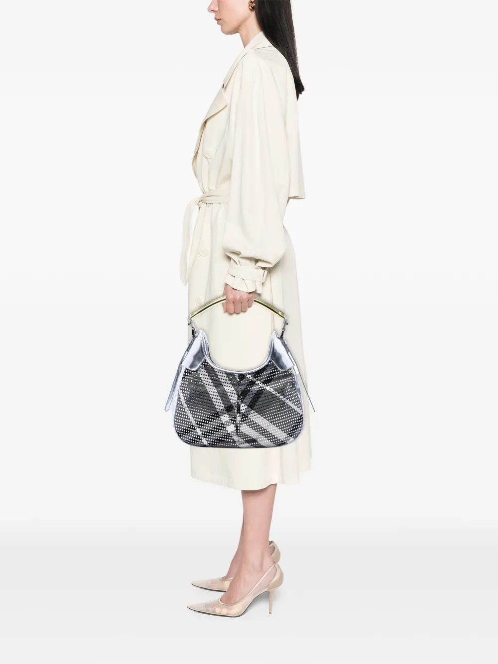 Burberry Pre-owned Bolso Hobo Brooklyn Metalizado De Charol Y Nylon Con Motivo Beat Check 2000-2017 - Gris 