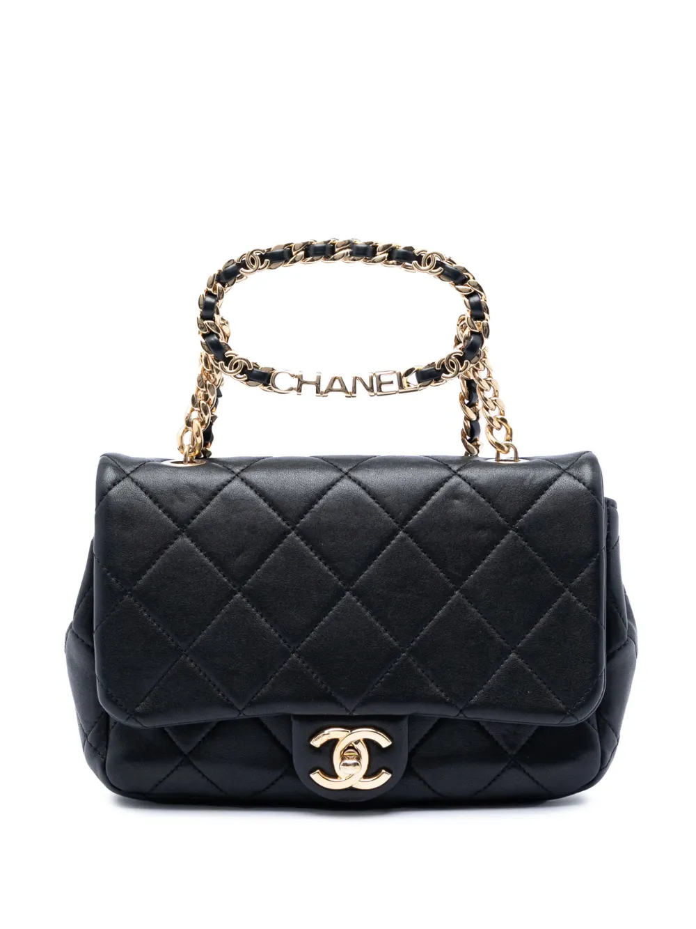CHANEL Pre-Owned 2021-2026 Small Quilted Lambskin Round Top Handle Flap satchel - Nero