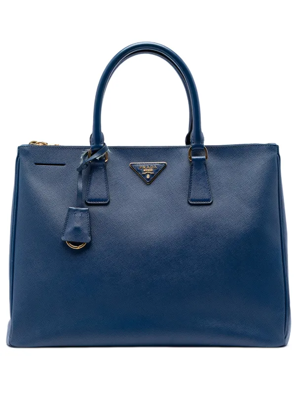 Prada Pre-owned 2013-2026 Large Saffiano Lux Galleria Double Zip Tote Bag in Blue